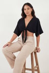 Lela Pamuklu Comfort Fit Bağlamalı Yarasa Kol Kadın Bolero 5866354 SİYAH