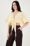 Lela Pamuklu Comfort Fit Bağlamalı Yarasa Kol Bayan Bolero 5866354 SARI