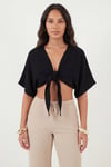Lela Pamuklu Comfort Fit Bağlamalı Yarasa Kol Kadın Bolero 5866354 SİYAH