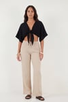 Lela Pamuklu Comfort Fit Bağlamalı Yarasa Kol Kadın Bolero 5866354 SİYAH