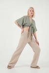 Lela Pamuklu Comfort Fit Bağlamalı Yarasa Kol Bayan Bolero 5866354 Olive