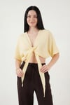 Lela Pamuklu Comfort Fit Bağlamalı Yarasa Kol Bayan Bolero 5866354 SARI