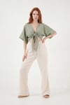 Lela Pamuklu Comfort Fit Yüksek Bel Geniş Paça Bayan Pantolon 668YP5540 TAŞ