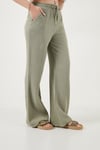 Lela Pamuklu Comfort Fit Yüksek Bel Geniş Paça Bayan Pantolon 668YP5540 AÇIK HAKİ