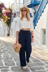 Lela Pamuklu Comfort Fit Yüksek Bel Geniş Paça Bayan Pantolon 668YP5540 LACİVERT