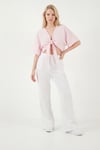 Lela Pamuklu Comfort Fit Yüksek Bel Geniş Paça Bayan Pantolon 668YP5540 BEYAZ