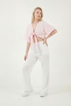 Lela Pamuklu Comfort Fit Yüksek Bel Geniş Paça Bayan Pantolon 668YP5540 BEYAZ