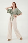 Lela Pamuklu Comfort Fit Yüksek Bel Geniş Paça Bayan Pantolon 668YP5540 TAŞ