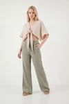 Lela Pamuklu Comfort Fit Yüksek Bel Geniş Paça Bayan Pantolon 668YP5540 AÇIK HAKİ