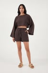 Lela Pamuklu Comfort Fit Yuvarlak Yaka Şortlu Müslin Bayan Takım 5866317 KAHVE