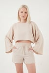 Lela Pamuklu Comfort Fit Yuvarlak Yaka Şortlu Müslin Bayan Takım 5866317 TAŞ