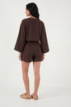 Lela Pamuklu Comfort Fit Yuvarlak Yaka Şortlu Müslin Bayan Takım 5866317 KAHVE
