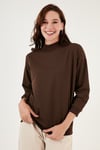 Lela Pamuklu Dik Yaka Basic Örme Bayan Sweat 5863323 KAHVE
