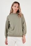 Lela Pamuklu Dik Yaka Basic Örme Bayan Sweat 5863323 Olive