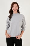 Lela Pamuklu Dik Yaka Basic Örme Bayan Sweat 5863323 GRİ MELANJ