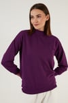 Lela Pamuklu Dik Yaka Basic Örme Bayan Sweat 5863323 MOR
