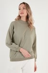 Lela Pamuklu Dik Yaka Basic Örme Bayan Sweat 5863323 Olive
