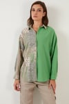 Lela Pamuklu Etnik Desenli Oversize Arkası Uzun Bayan Gömlek 6234629 YEŞİL