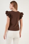 Lela Pamuklu Kolları Fırfırlı Slim Fit Bisiklet Yaka Kadın T Shirt 5864500 KAHVE