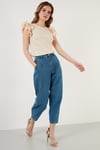 Lela Pamuklu Kolları Fırfırlı Slim Fit Bisiklet Yaka Kadın T Shirt 5864500 TAŞ