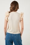 Lela Pamuklu Kolları Fırfırlı Slim Fit Bisiklet Yaka Kadın T Shirt 5864500 TAŞ