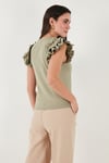 Lela Pamuklu Kolları Fırfırlı Slim Fit Bisiklet Yaka Kadın T Shirt 5864500 Olive