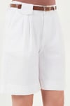 Lela Pamuklu Loose Fit Pileli Kemerli Bermuda Kadın Şort 668YP5439 BEYAZ
