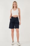 Lela Pamuklu Loose Fit Pileli Kemerli Bermuda Bayan Şort 668YP5439 LACİVERT