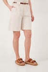 Lela Pamuklu Loose Fit Pileli Kemerli Bermuda Bayan Şort 668YP5439 TAŞ