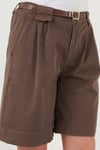 Lela Pamuklu Loose Fit Pileli Kemerli Bermuda Kadın Şort 668YP5439 KAHVE