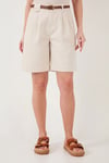 Lela Pamuklu Loose Fit Pileli Kemerli Bermuda Bayan Şort 668YP5439 TAŞ