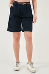 Lela Pamuklu Loose Fit Pileli Kemerli Bermuda Bayan Şort 668YP5439 LACİVERT