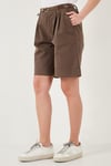 Lela Pamuklu Loose Fit Pileli Kemerli Bermuda Kadın Şort 668YP5439 KAHVE
