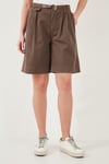 Lela Pamuklu Loose Fit Pileli Kemerli Bermuda Kadın Şort 668YP5439 KAHVE
