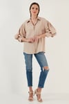 Lela Pamuklu Oversize Balon Kol Dokuma Bayan Gömlek 6234783 TAŞ