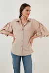 Lela Pamuklu Oversize Balon Kol Dokuma Bayan Gömlek 6234783 TAŞ