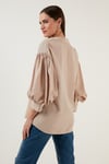 Lela Pamuklu Oversize Balon Kol Dokuma Bayan Gömlek 6234783 TAŞ