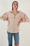 Lela Pamuklu Oversize Balon Kol Dokuma Bayan Gömlek 6234783 TAŞ