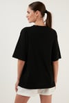 Lela Pamuklu Oversize Bisiklet Yaka Bayan T Shirt 5864562 SİYAH