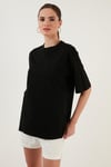 Lela Pamuklu Oversize Bisiklet Yaka Bayan T Shirt 5864562 SİYAH
