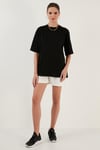 Lela Pamuklu Oversize Bisiklet Yaka Bayan T Shirt 5864562 SİYAH