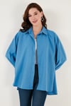 Lela Pamuklu Oversize Dokuma Bayan Gömlek 6234760 İNDİGO