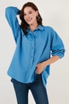 Lela Pamuklu Oversize Dokuma Bayan Gömlek 6234760 İNDİGO