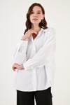 Lela Pamuklu Oversize Dokuma Bayan Gömlek 6234760 BEYAZ