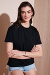 Lela Pamuklu Oversize Fit Bisiklet Yaka Kadın T Shirt 5866097 SİYAH