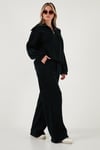 Lela Pamuklu Oversize Fit Yarım Fermuarlı Yaka Uzun Kollu Triko Bayan Takım 68351218 SİYAH