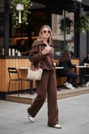 Lela Pamuklu Oversize Fit Yarım Fermuarlı Yaka Uzun Kollu Triko Bayan Takım 68351218 KAHVE