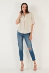 Lela Pamuklu Oversize Kısa Kollu Bayan Gömlek 6234759 TAŞ