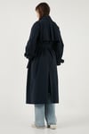 Lela Pamuklu Oversize Kruvaze Yaka Düğmeli Uzun Bayan Trençkot 6839605 LACİVERT
