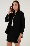 Lela Pamuklu Oversize Tüvit Bayan Gömlek 42190503 SİYAH